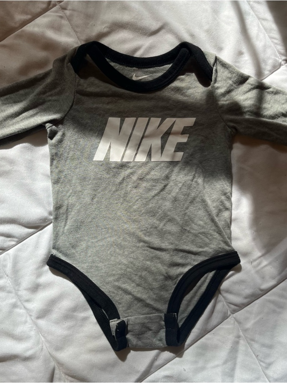 Nike Gray and Black Long-Sleeve Baby Bodysuit